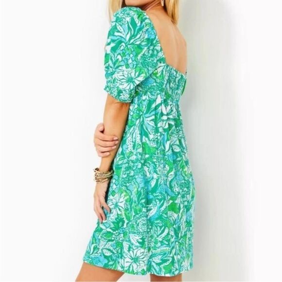Lily Pulitzer Delaney Green Floral Print Babydoll Square Neck Dress 12 - Picture 3 of 10